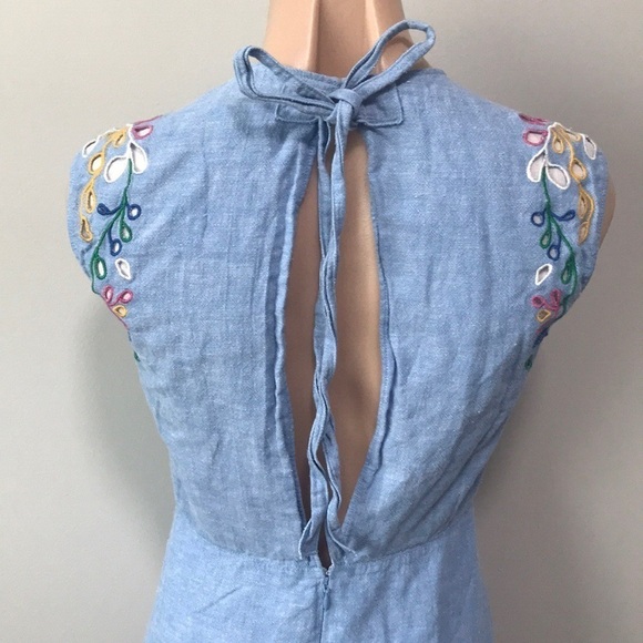 Chloé Chambray Embroidered Maxi Dress Downy Blue Eyelet Size 34 - Picture 10 of 16